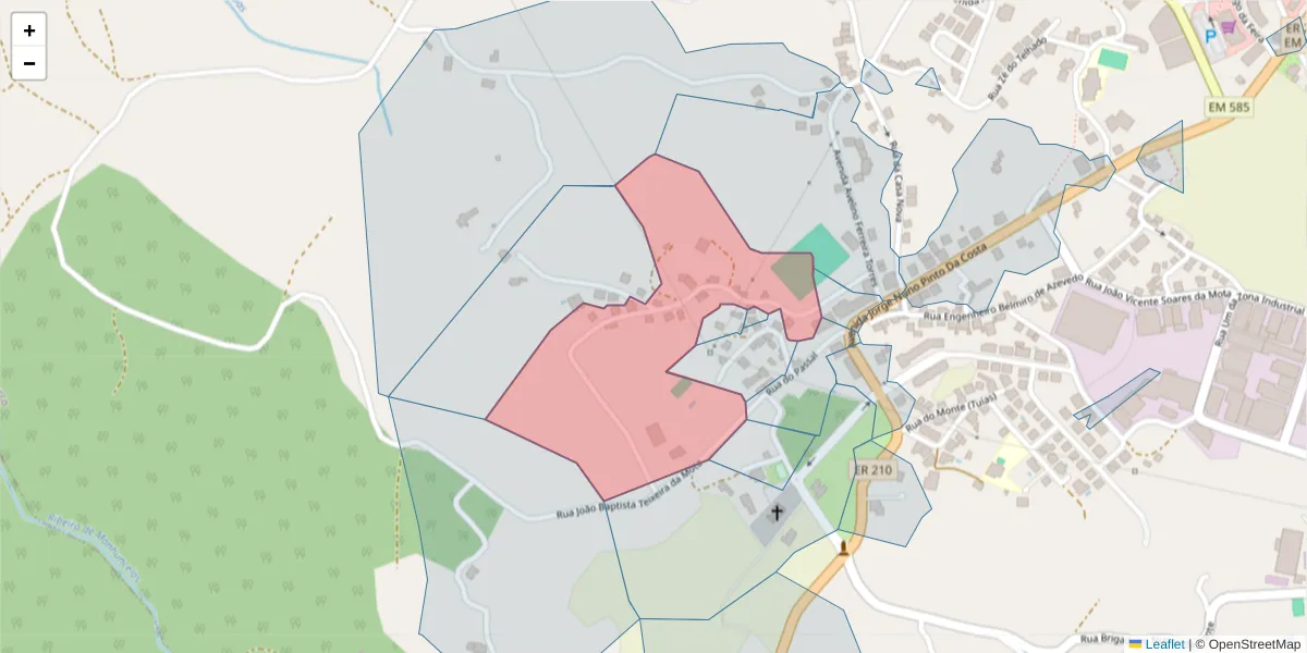 Mapa detalhado do código postal 4630-294 com limites, códigos postais vizinhos e agências dos correios