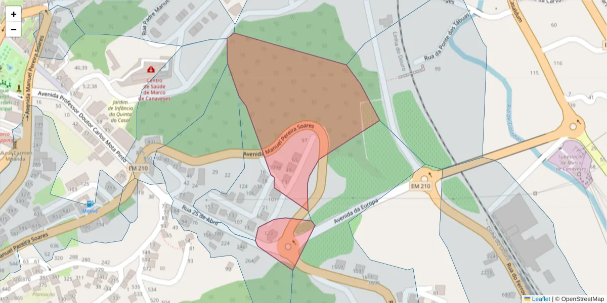 Mapa detalhado do código postal 4630-295 com limites, códigos postais vizinhos e agências dos correios