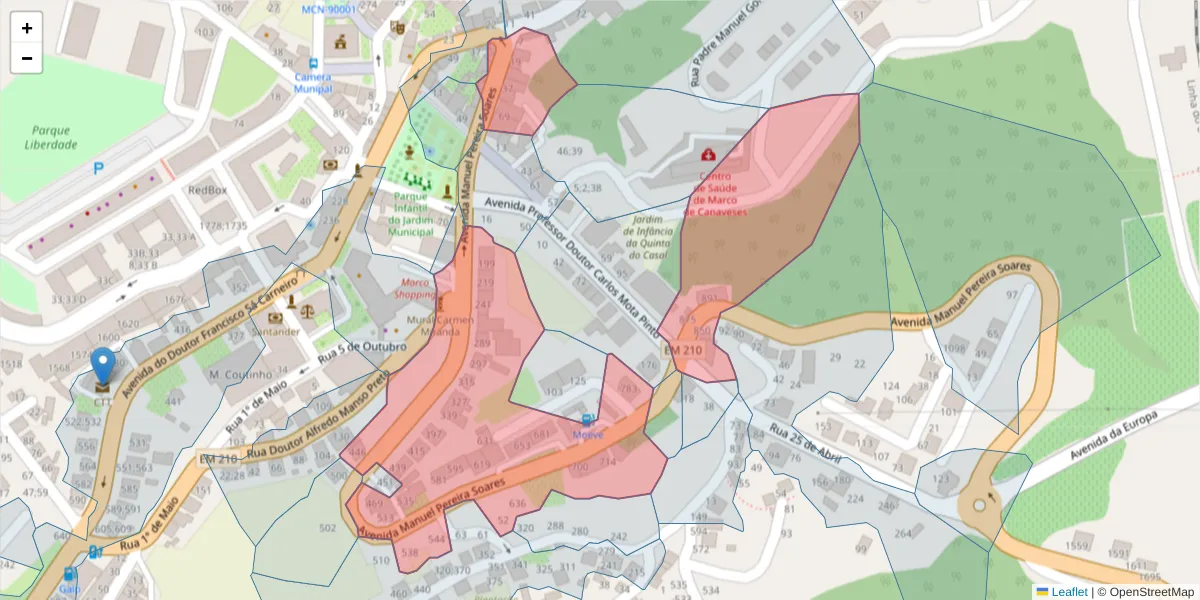Mapa detalhado do código postal 4630-296 com limites, códigos postais vizinhos e agências dos correios