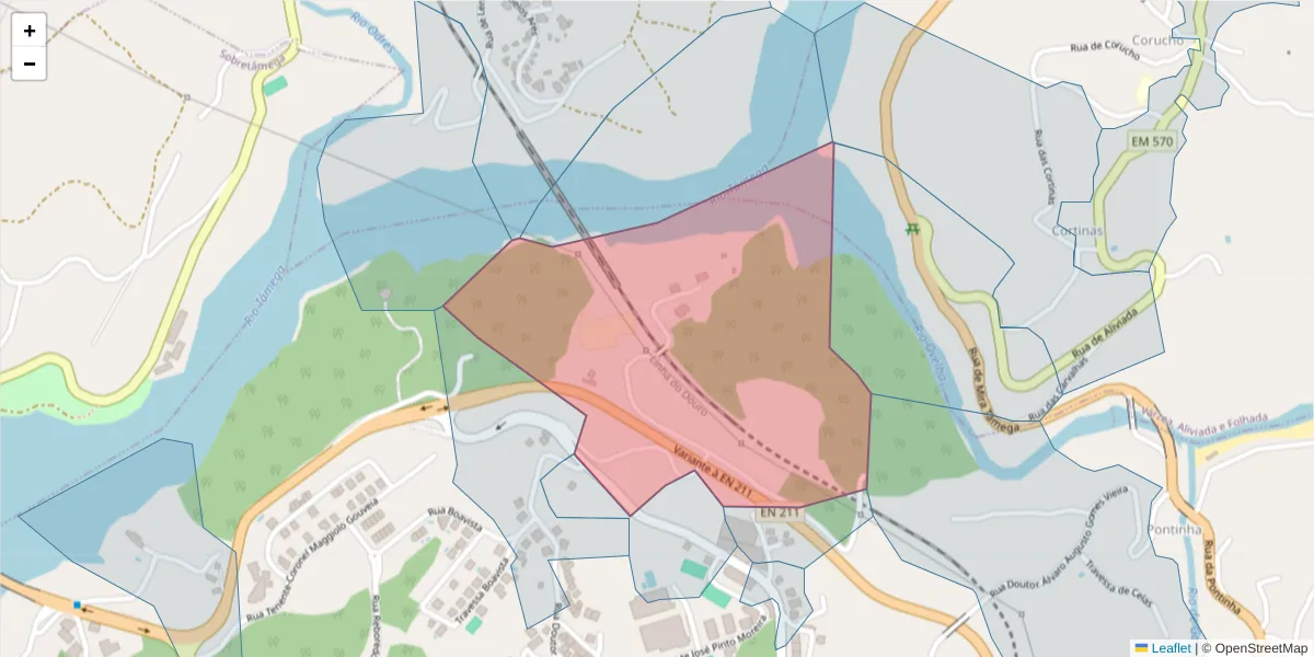 Mapa detalhado do código postal 4630-343 com limites, códigos postais vizinhos e agências dos correios