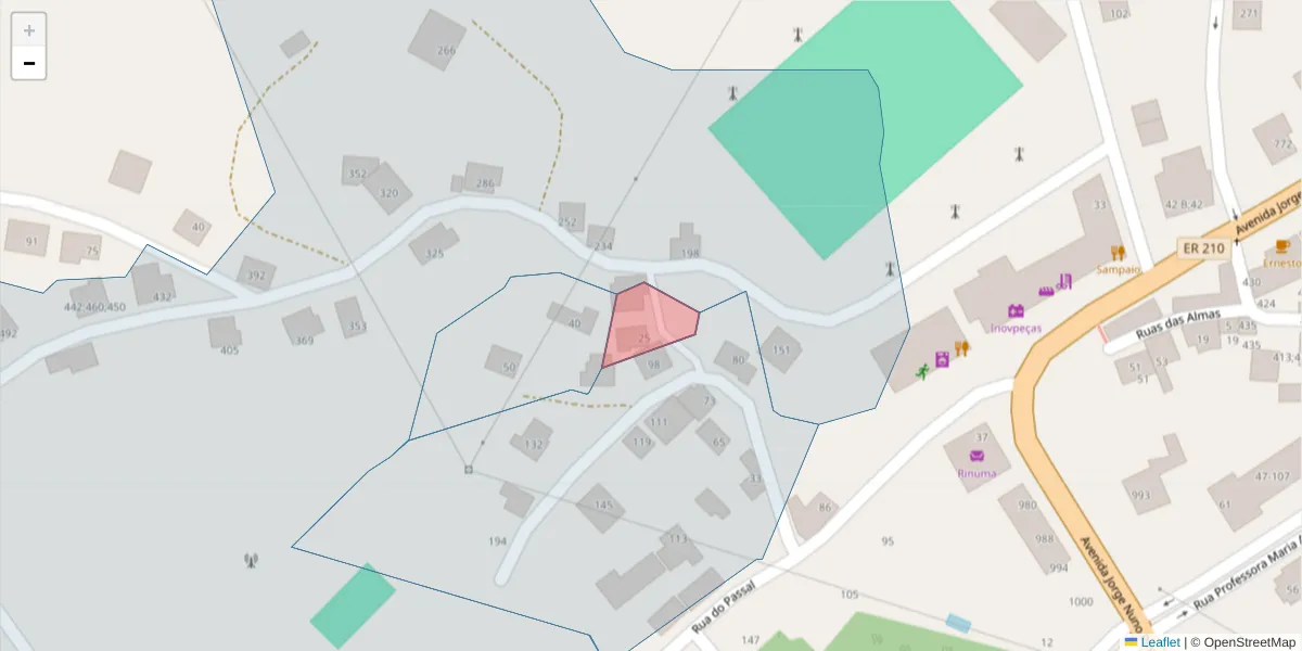 Mapa detalhado do código postal 4630-350 com limites, códigos postais vizinhos e agências dos correios