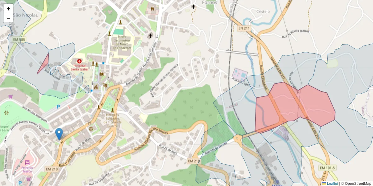 Mapa detalhado do código postal 4630-363 com limites, códigos postais vizinhos e agências dos correios
