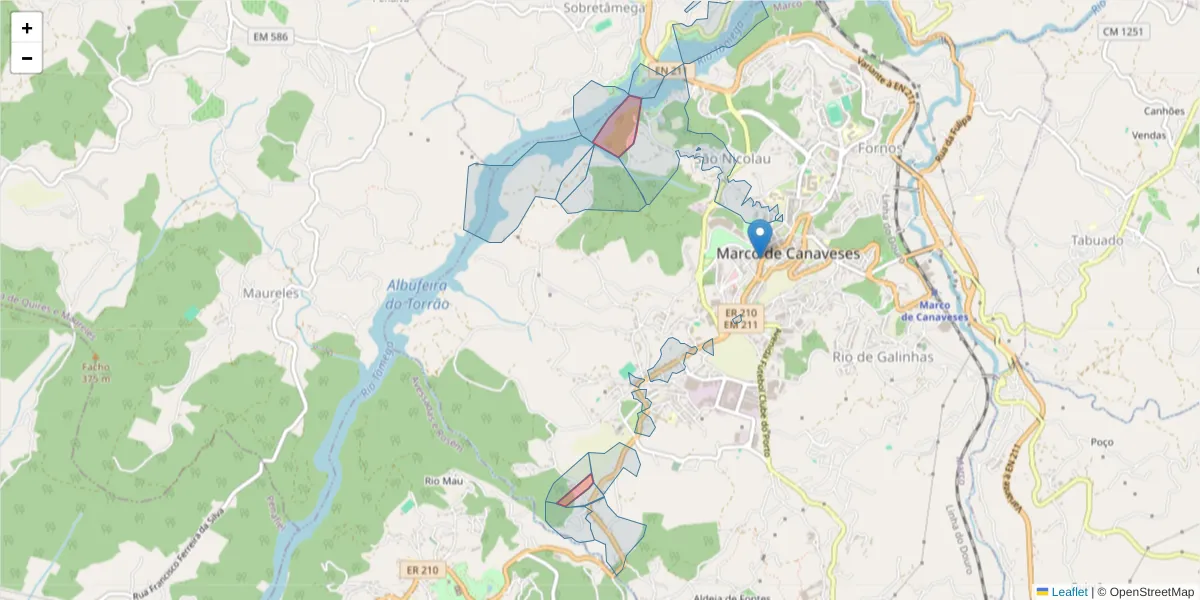 Mapa detalhado do código postal 4630-408 com limites, códigos postais vizinhos e agências dos correios