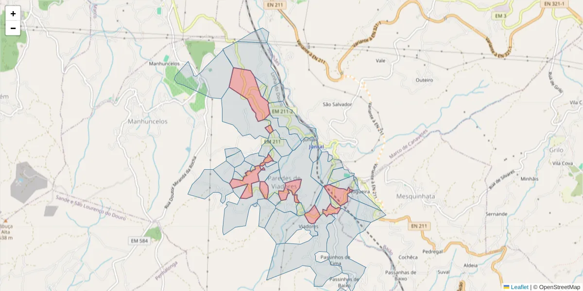Mapa detalhado do código postal 4630-418 com limites, códigos postais vizinhos e agências dos correios