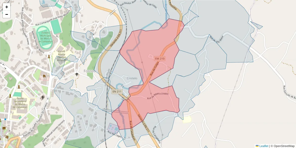 Mapa detalhado do código postal 4630-431 com limites, códigos postais vizinhos e agências dos correios