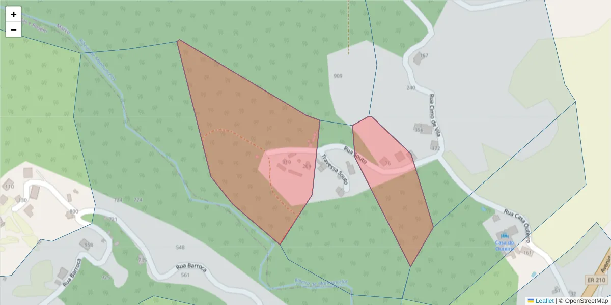 Mapa detalhado do código postal 4630-444 com limites, códigos postais vizinhos e agências dos correios