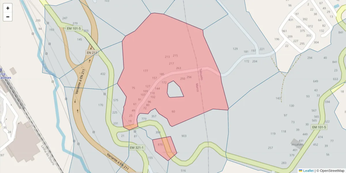 Mapa detalhado do código postal 4630-450 com limites, códigos postais vizinhos e agências dos correios
