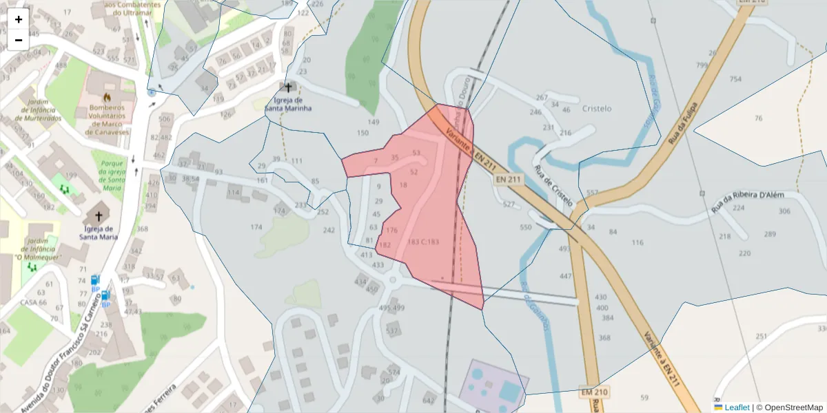 Mapa detalhado do código postal 4630-465 com limites, códigos postais vizinhos e agências dos correios