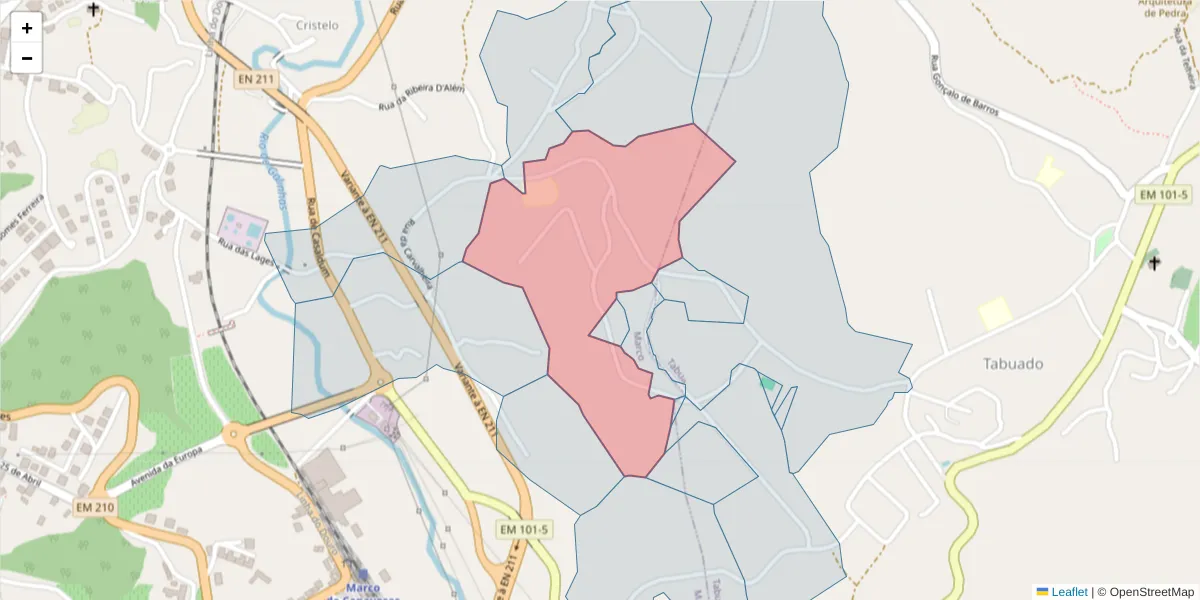 Mapa detalhado do código postal 4630-466 com limites, códigos postais vizinhos e agências dos correios