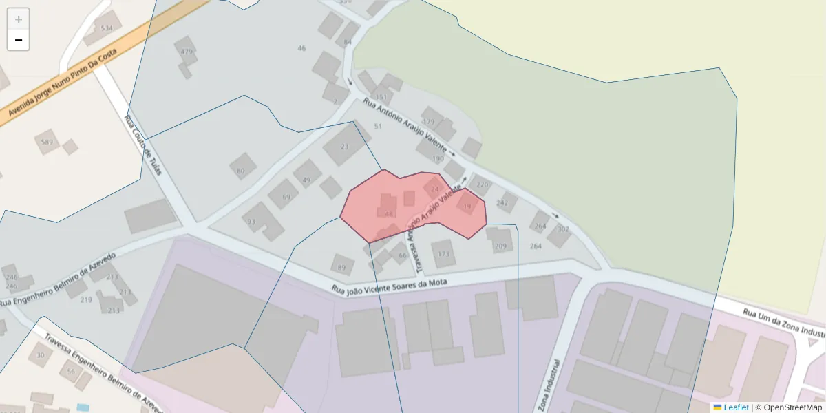Mapa detalhado do código postal 4630-483 com limites, códigos postais vizinhos e agências dos correios