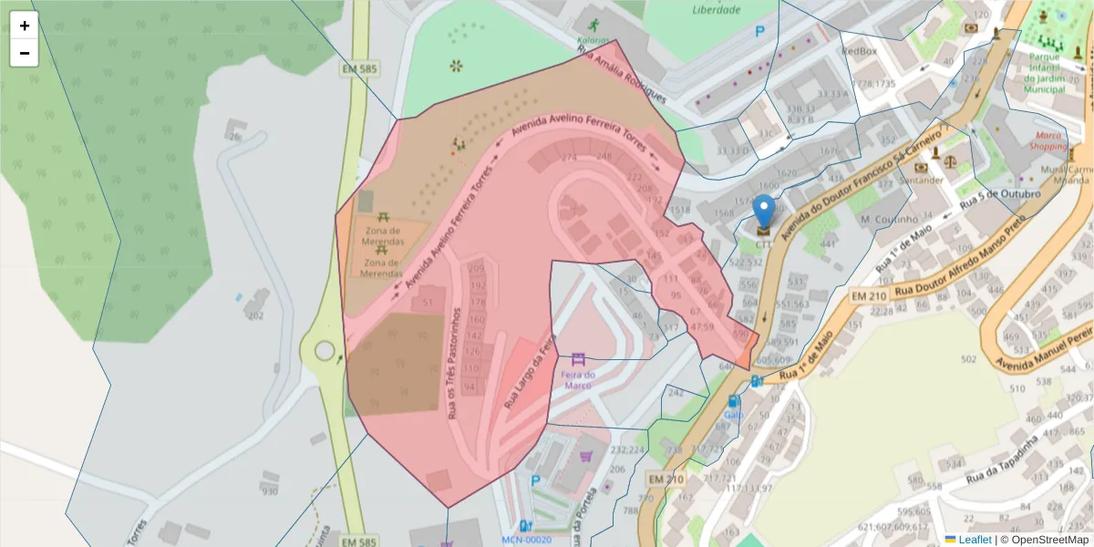 Mapa detalhado do código postal 4630-487 com limites, códigos postais vizinhos e agências dos correios