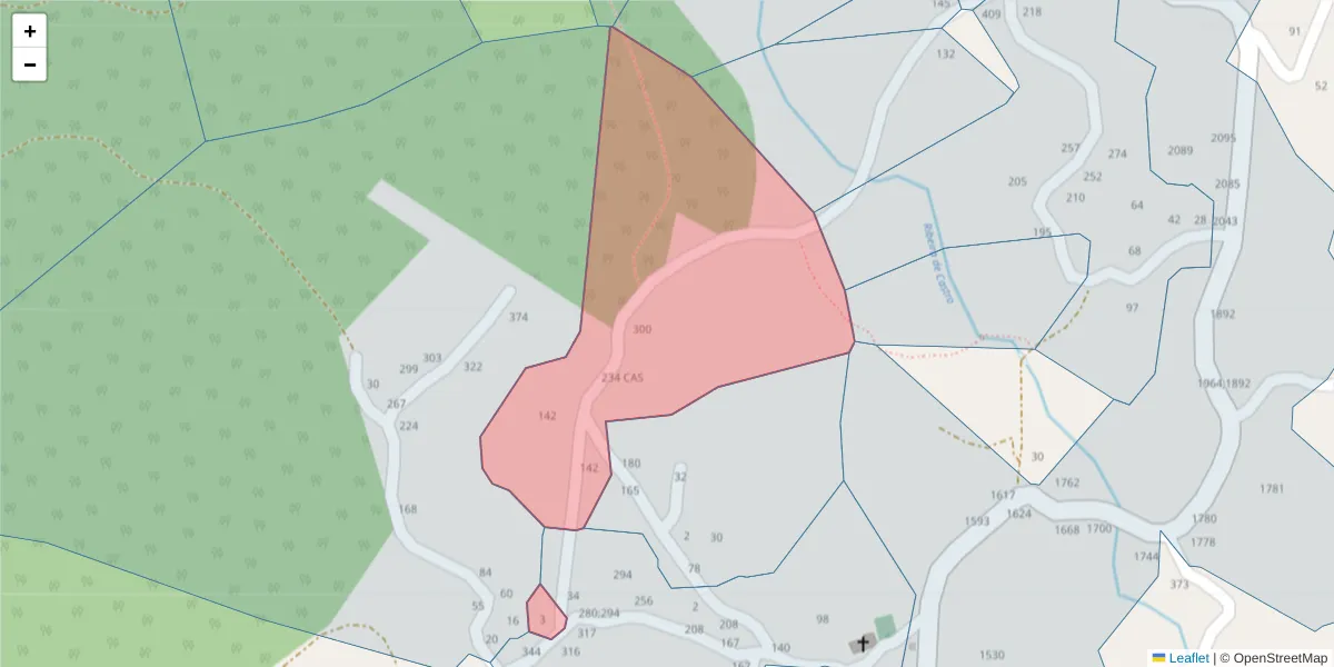 Mapa detalhado do código postal 4630-504 com limites, códigos postais vizinhos e agências dos correios