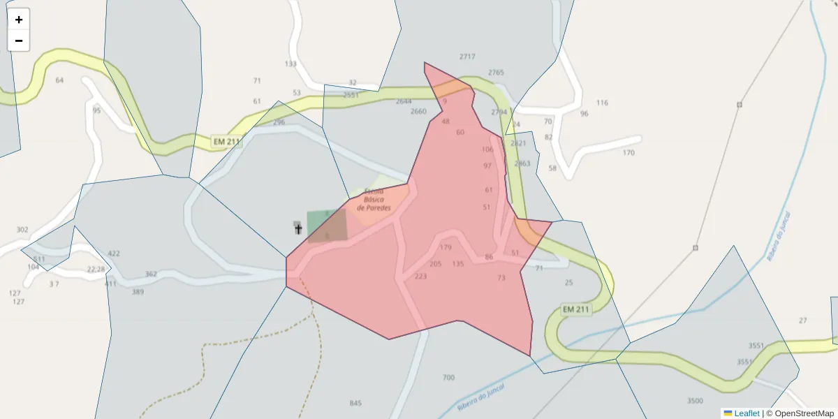 Mapa detalhado do código postal 4630-557 com limites, códigos postais vizinhos e agências dos correios