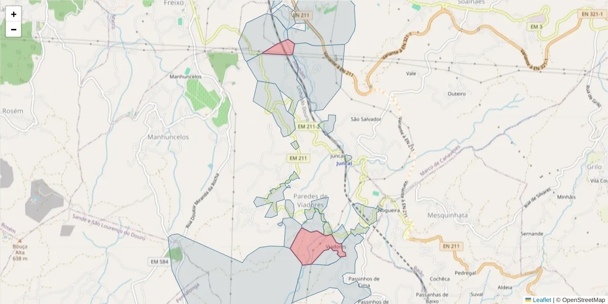 Mapa detalhado do código postal 4630-561 com limites, códigos postais vizinhos e agências dos correios