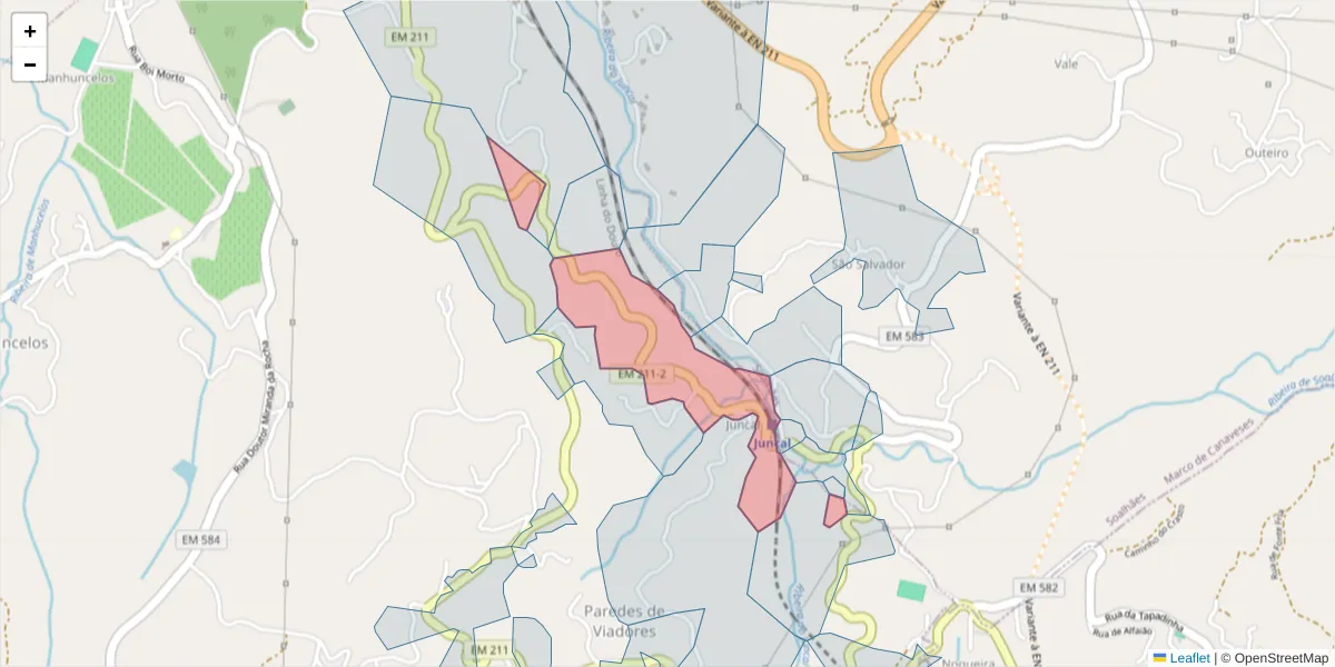 Mapa detalhado do código postal 4630-565 com limites, códigos postais vizinhos e agências dos correios