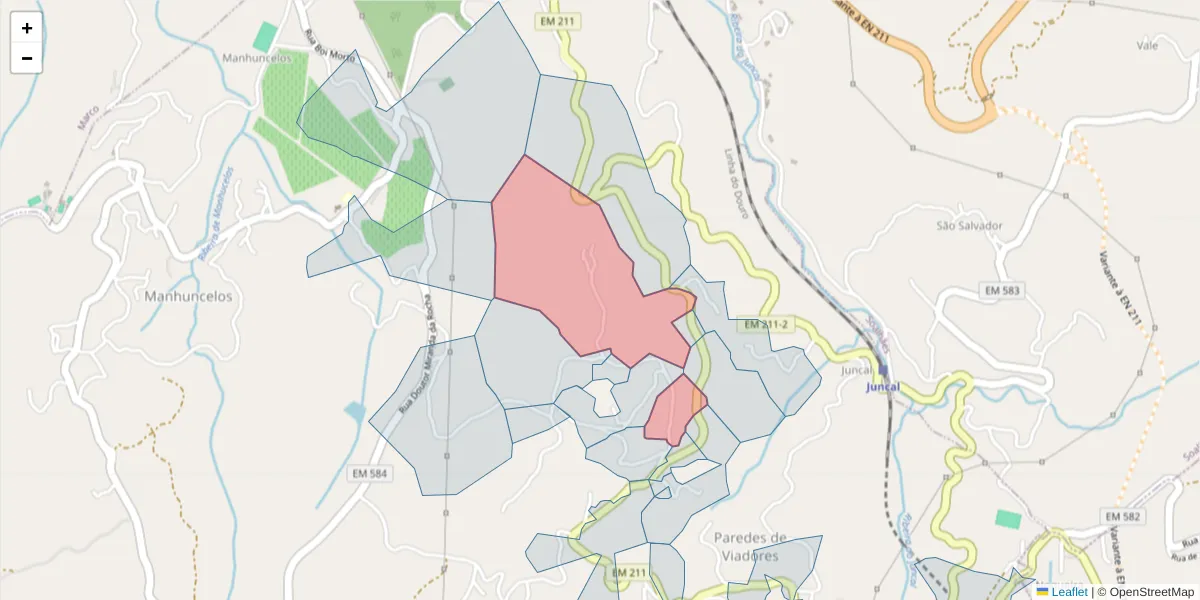 Mapa detalhado do código postal 4630-574 com limites, códigos postais vizinhos e agências dos correios