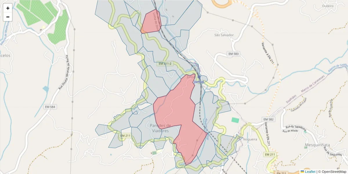 Mapa detalhado do código postal 4630-592 com limites, códigos postais vizinhos e agências dos correios