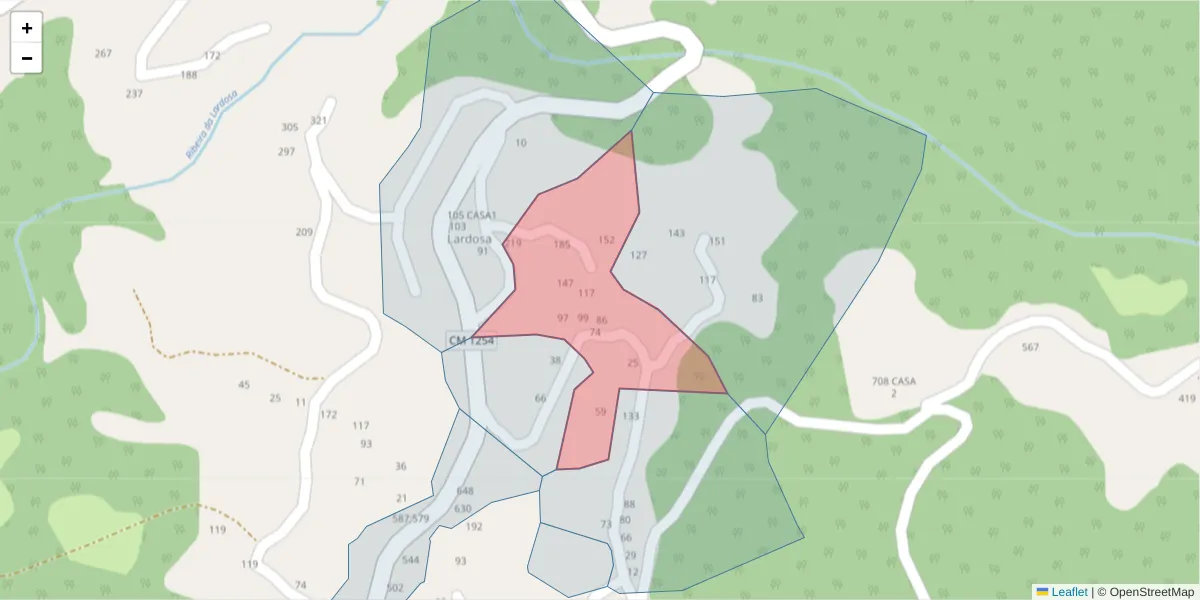 Mapa detalhado do código postal 4630-628 com limites, códigos postais vizinhos e agências dos correios