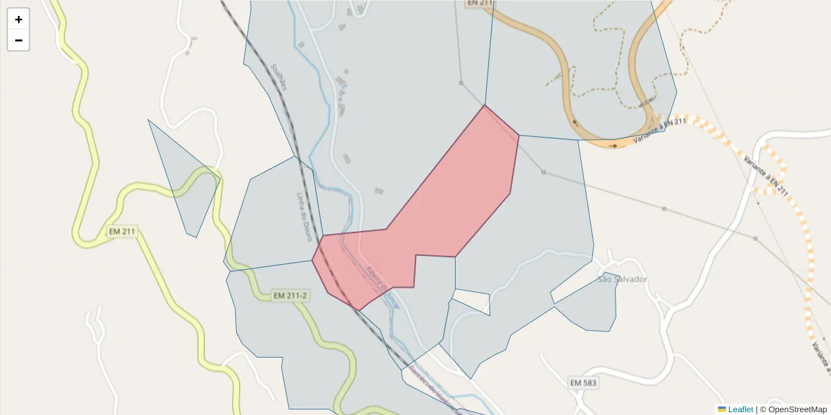Mapa detalhado do código postal 4630-664 com limites, códigos postais vizinhos e agências dos correios