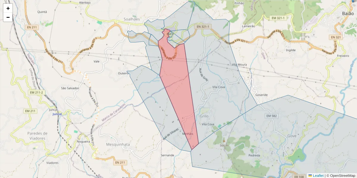 Mapa detalhado do código postal 4630-696 com limites, códigos postais vizinhos e agências dos correios