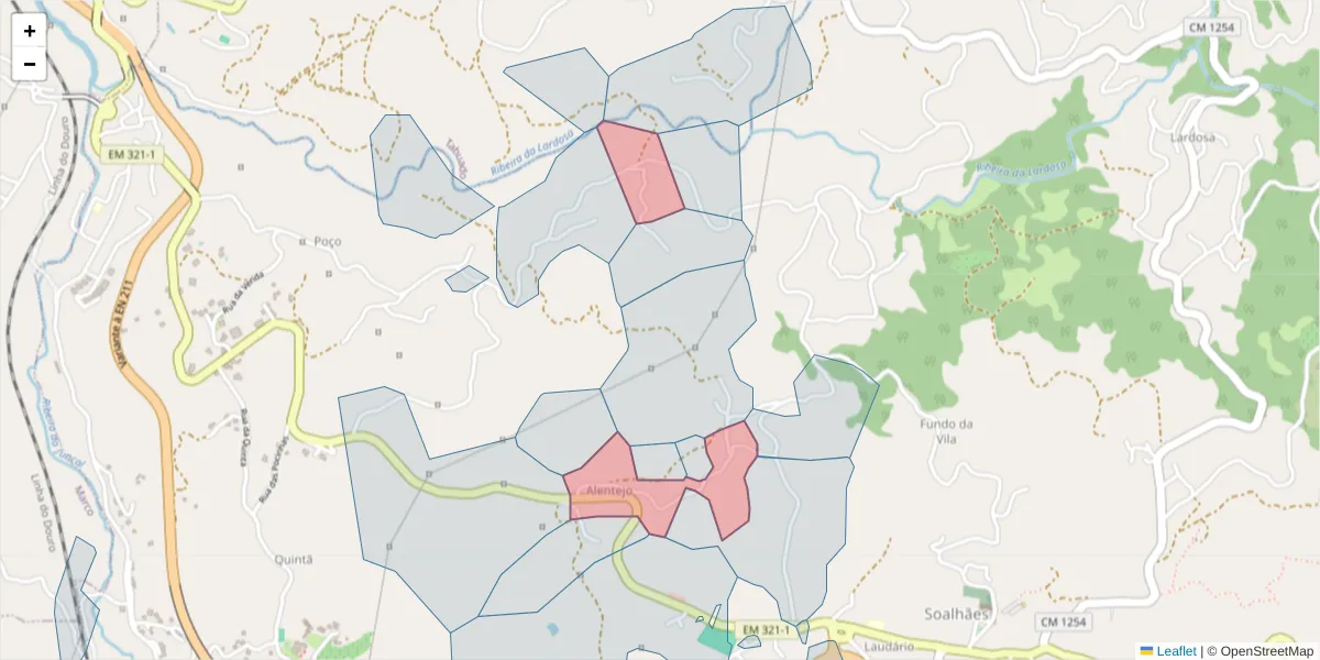 Mapa detalhado do código postal 4630-697 com limites, códigos postais vizinhos e agências dos correios