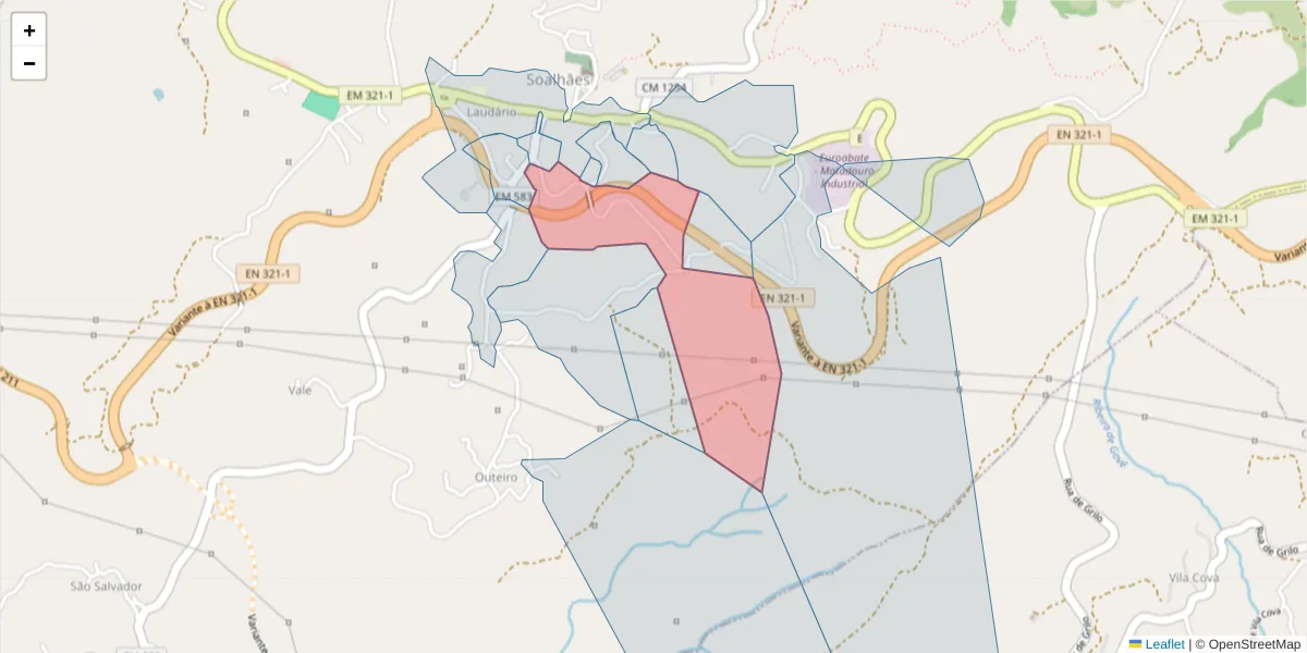Mapa detalhado do código postal 4630-755 com limites, códigos postais vizinhos e agências dos correios