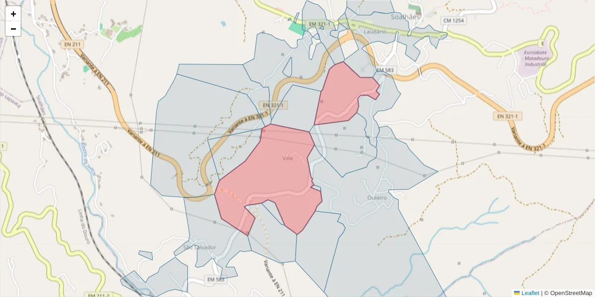 Mapa detalhado do código postal 4630-761 com limites, códigos postais vizinhos e agências dos correios