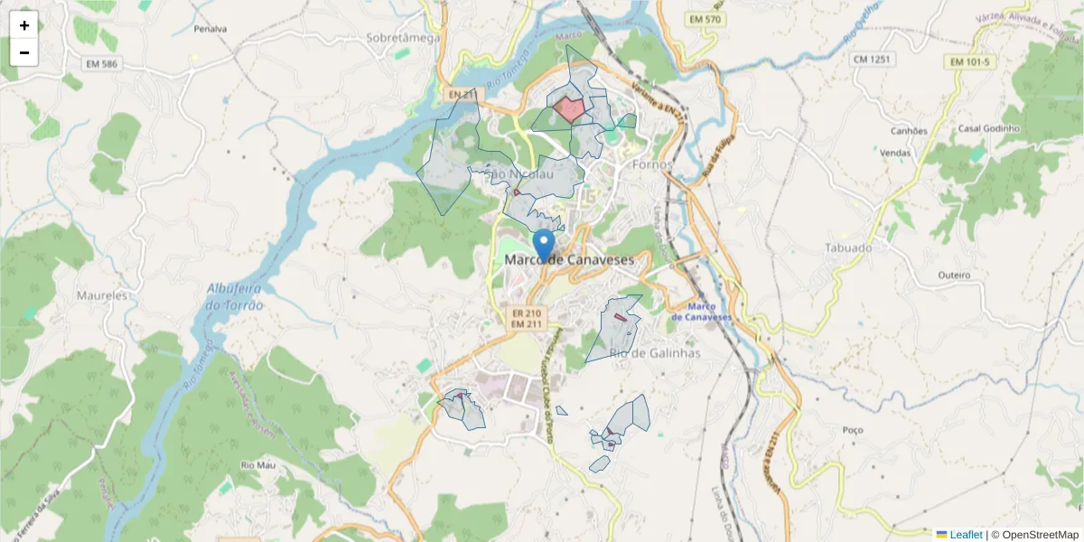 Mapa detalhado do código postal 4630-999 com limites, códigos postais vizinhos e agências dos correios