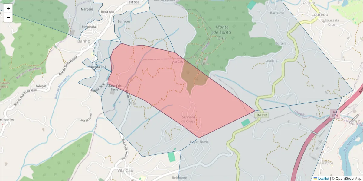 Mapa detalhado do código postal 4635-002 com limites, códigos postais vizinhos e agências dos correios