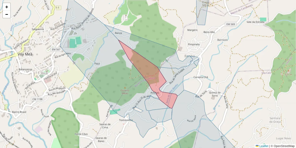 Mapa detalhado do código postal 4635-004 com limites, códigos postais vizinhos e agências dos correios