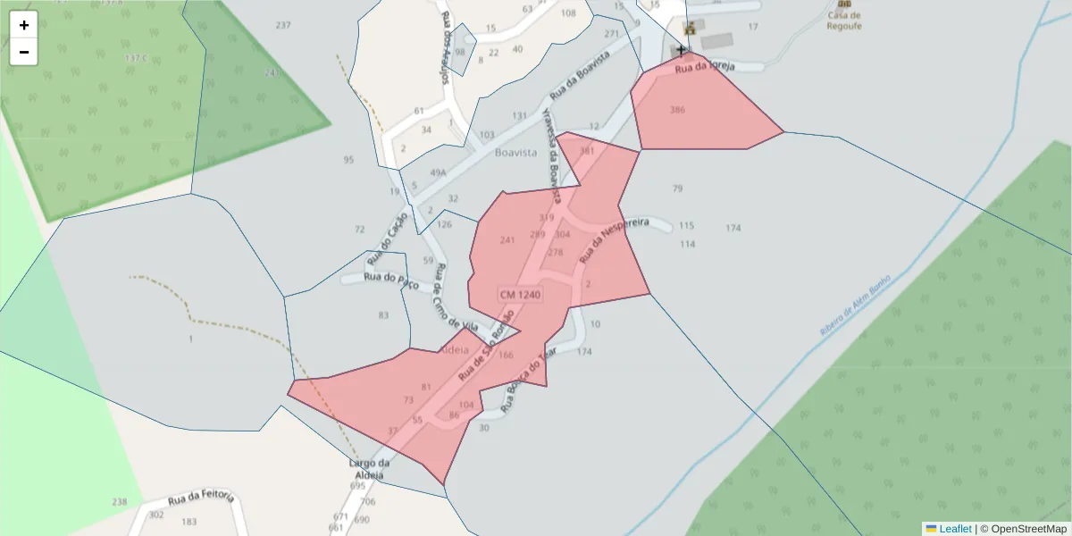 Mapa detalhado do código postal 4635-005 com limites, códigos postais vizinhos e agências dos correios