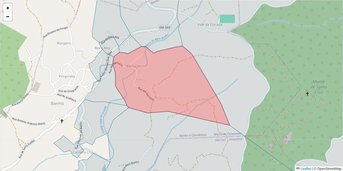 Mapa detalhado do código postal 4635-008 com limites, códigos postais vizinhos e agências dos correios