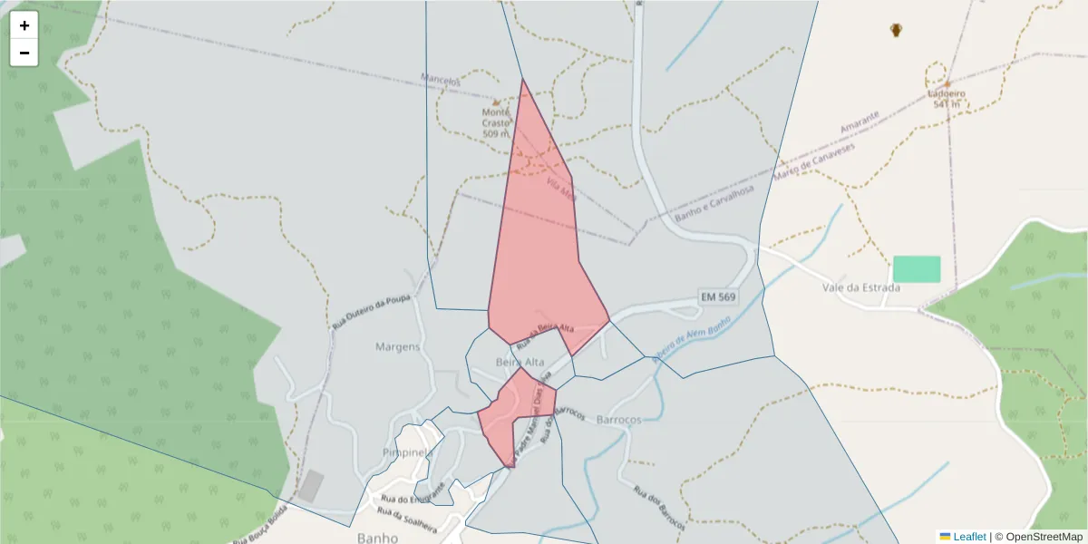 Mapa detalhado do código postal 4635-009 com limites, códigos postais vizinhos e agências dos correios