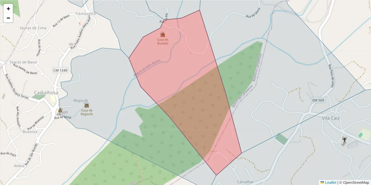 Mapa detalhado do código postal 4635-015 com limites, códigos postais vizinhos e agências dos correios