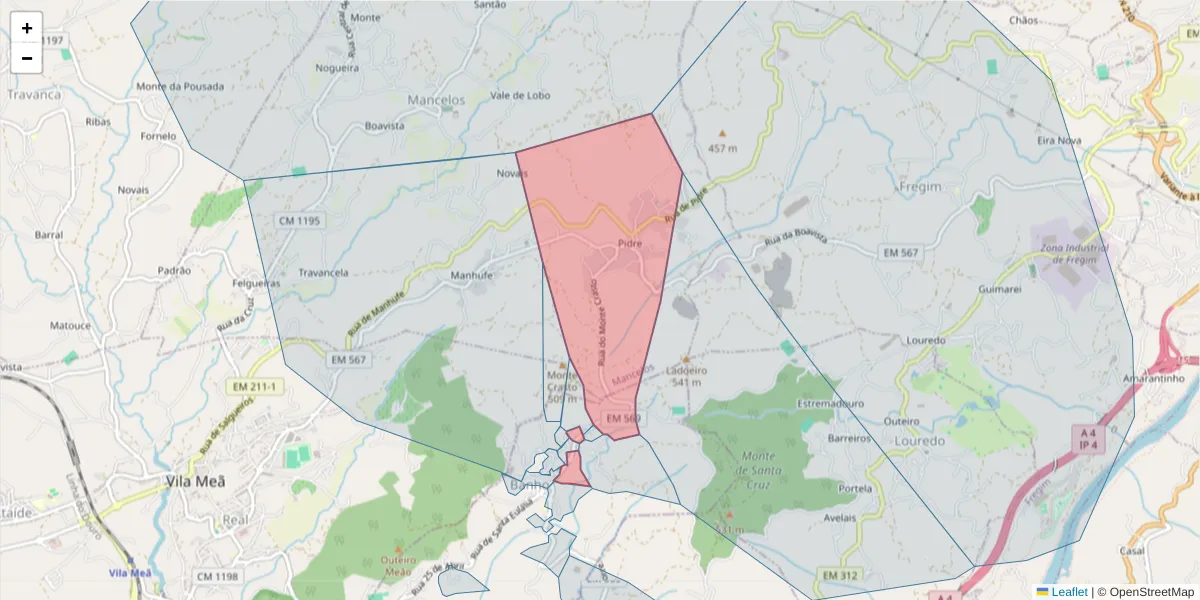 Mapa detalhado do código postal 4635-019 com limites, códigos postais vizinhos e agências dos correios
