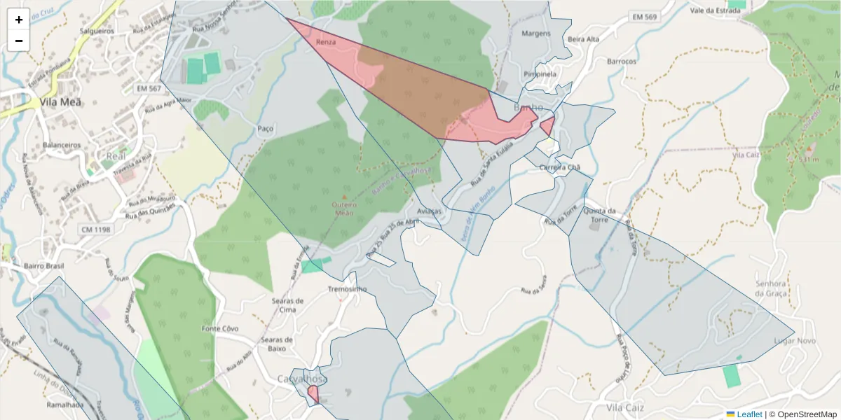 Mapa detalhado do código postal 4635-029 com limites, códigos postais vizinhos e agências dos correios