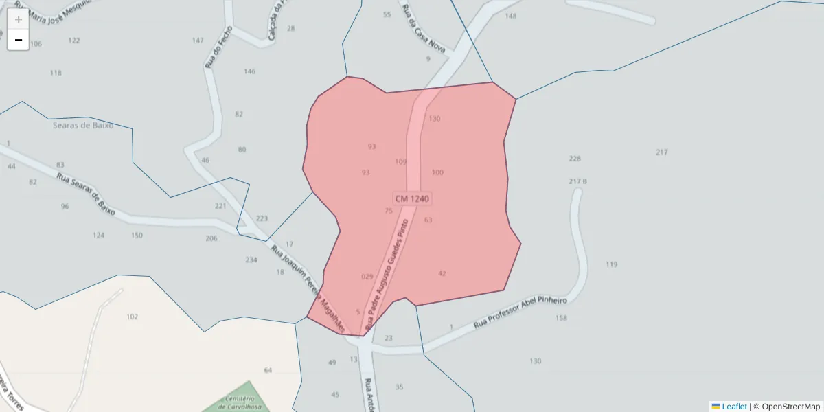 Mapa detalhado do código postal 4635-038 com limites, códigos postais vizinhos e agências dos correios