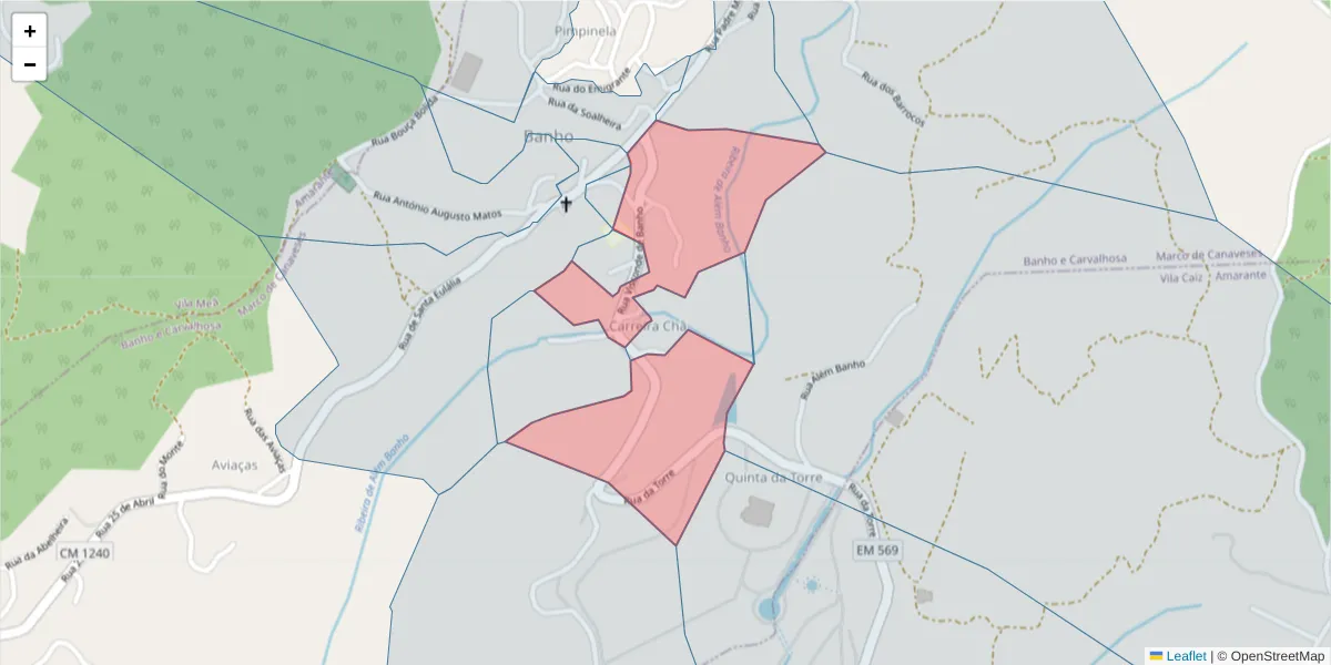 Mapa detalhado do código postal 4635-039 com limites, códigos postais vizinhos e agências dos correios