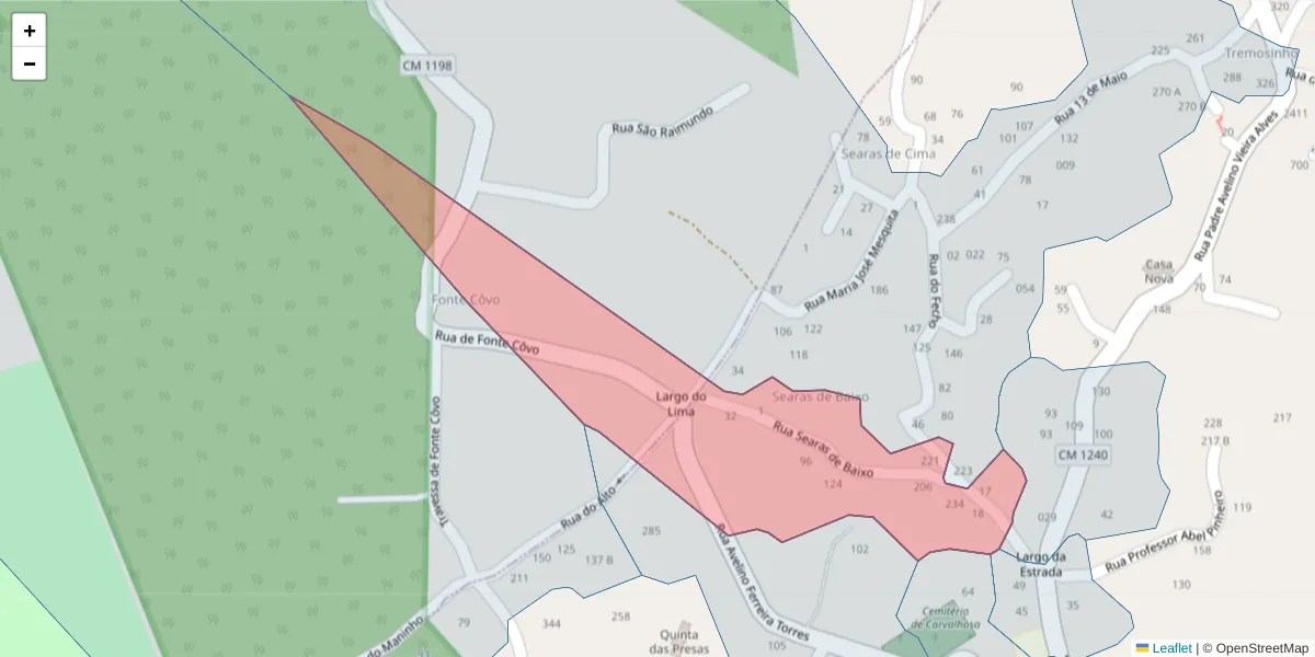 Mapa detalhado do código postal 4635-054 com limites, códigos postais vizinhos e agências dos correios