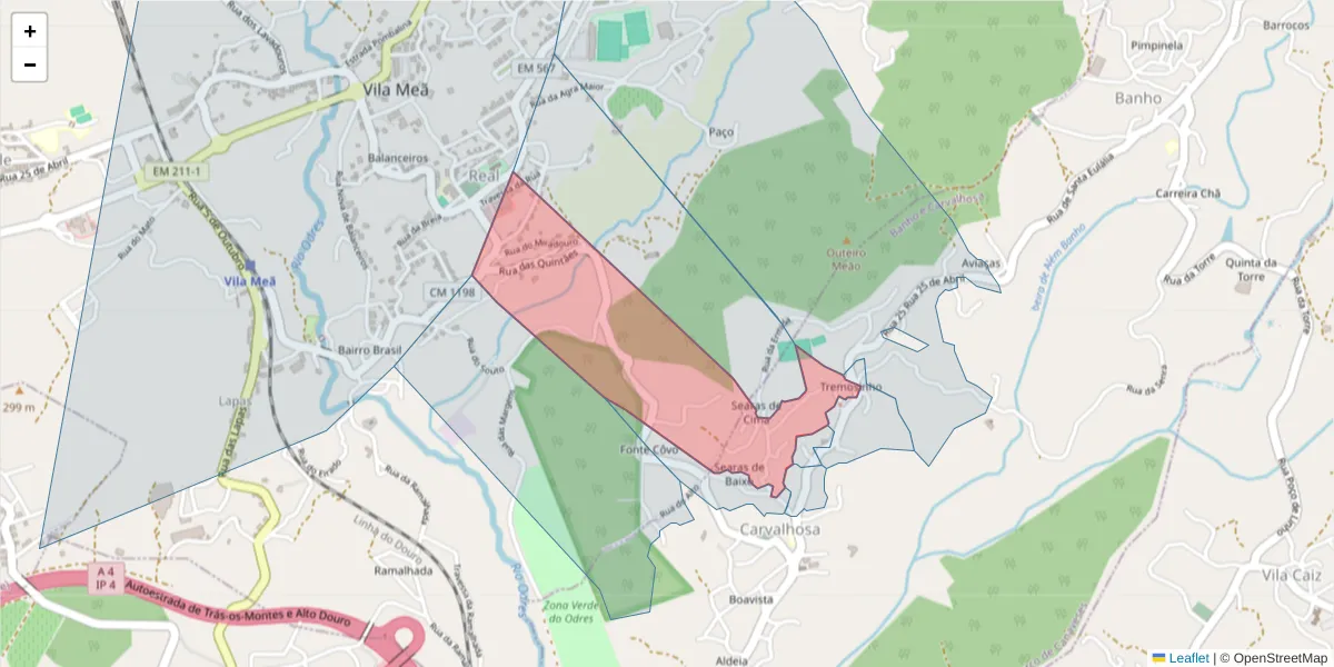 Mapa detalhado do código postal 4635-055 com limites, códigos postais vizinhos e agências dos correios
