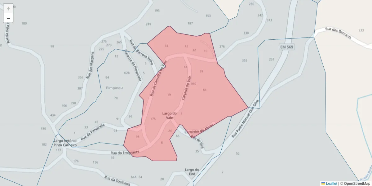 Mapa detalhado do código postal 4635-059 com limites, códigos postais vizinhos e agências dos correios