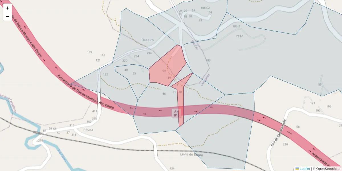 Mapa detalhado do código postal 4635-083 com limites, códigos postais vizinhos e agências dos correios
