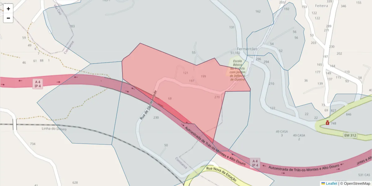 Mapa detalhado do código postal 4635-087 com limites, códigos postais vizinhos e agências dos correios