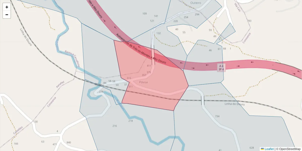 Mapa detalhado do código postal 4635-091 com limites, códigos postais vizinhos e agências dos correios