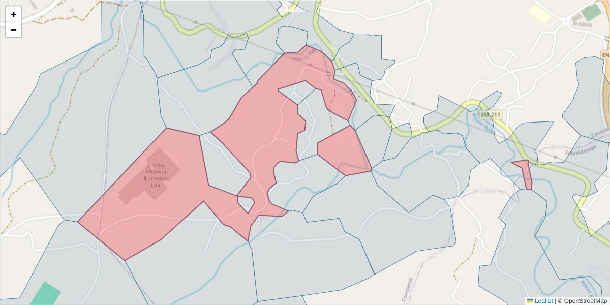 Mapa detalhado do código postal 4635-095 com limites, códigos postais vizinhos e agências dos correios
