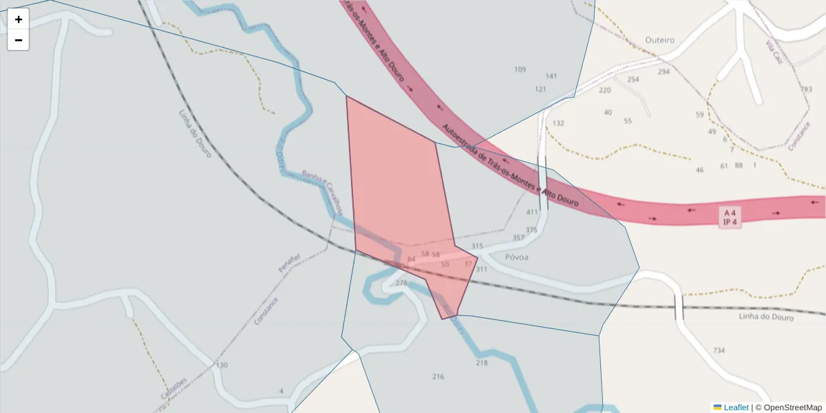 Mapa detalhado do código postal 4635-110 com limites, códigos postais vizinhos e agências dos correios