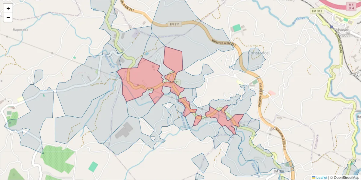 Mapa detalhado do código postal 4635-127 com limites, códigos postais vizinhos e agências dos correios