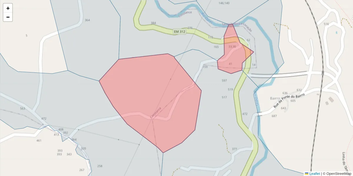 Mapa detalhado do código postal 4635-136 com limites, códigos postais vizinhos e agências dos correios