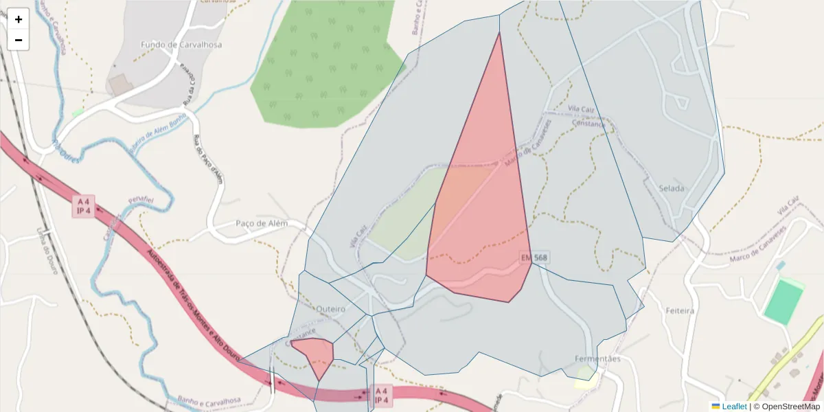 Mapa detalhado do código postal 4635-140 com limites, códigos postais vizinhos e agências dos correios