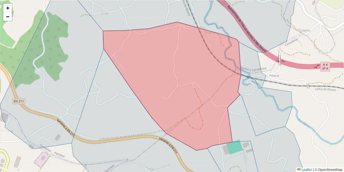 Mapa detalhado do código postal 4635-155 com limites, códigos postais vizinhos e agências dos correios